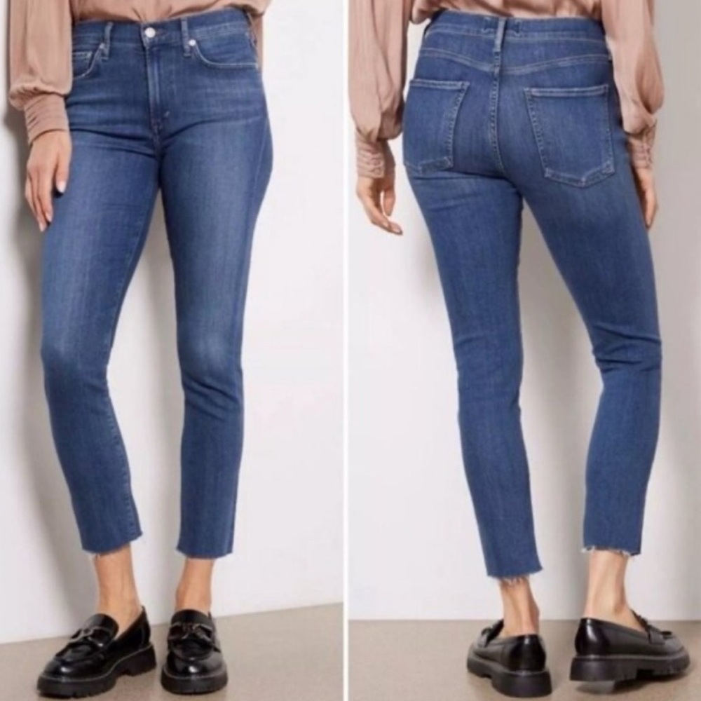 Agolde Dark Blue Straight‎ Leg Jeans ankle crop raw hem size 27 high rise